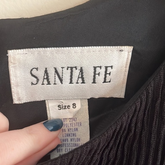 Vintage Santa Fe Black Crepe Dress‎ Pleated Sexy 80s 90s Party Cocktail Plisse - Picture 3 of 5